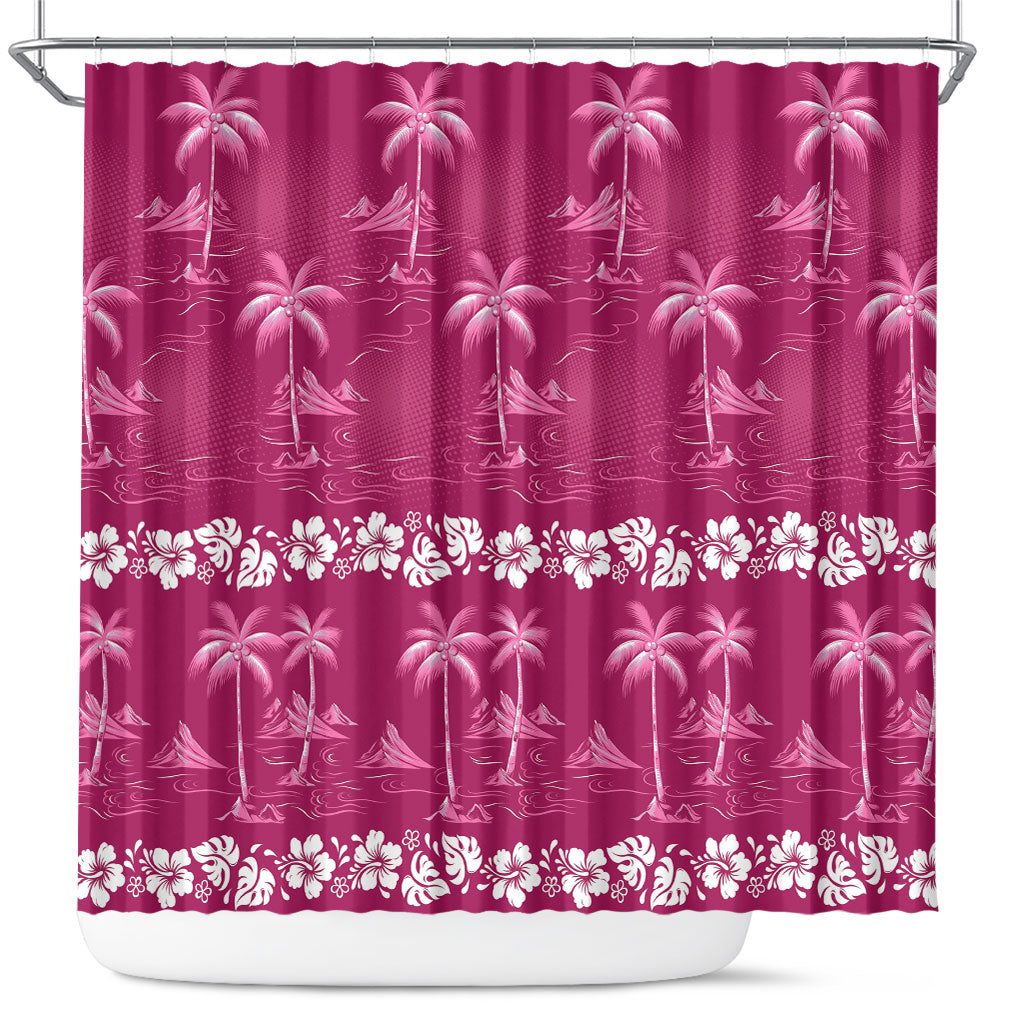Pink Hawaii Palm Tree Hibiscus Shower Curtain Fantasy Summer Vibe LT01 Pink - Polynesian Pride