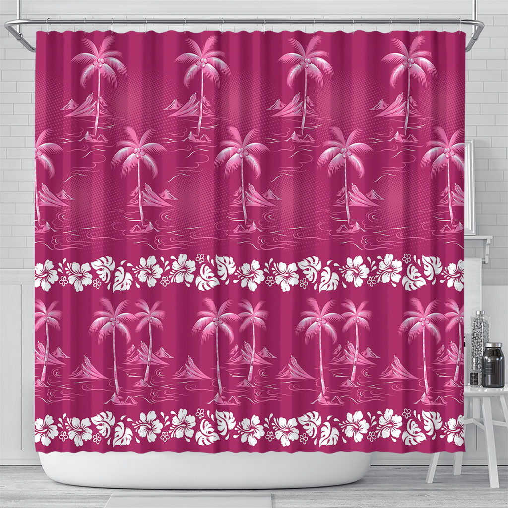 Pink Hawaii Palm Tree Hibiscus Shower Curtain Fantasy Summer Vibe