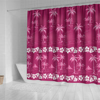Pink Hawaii Palm Tree Hibiscus Shower Curtain Fantasy Summer Vibe
