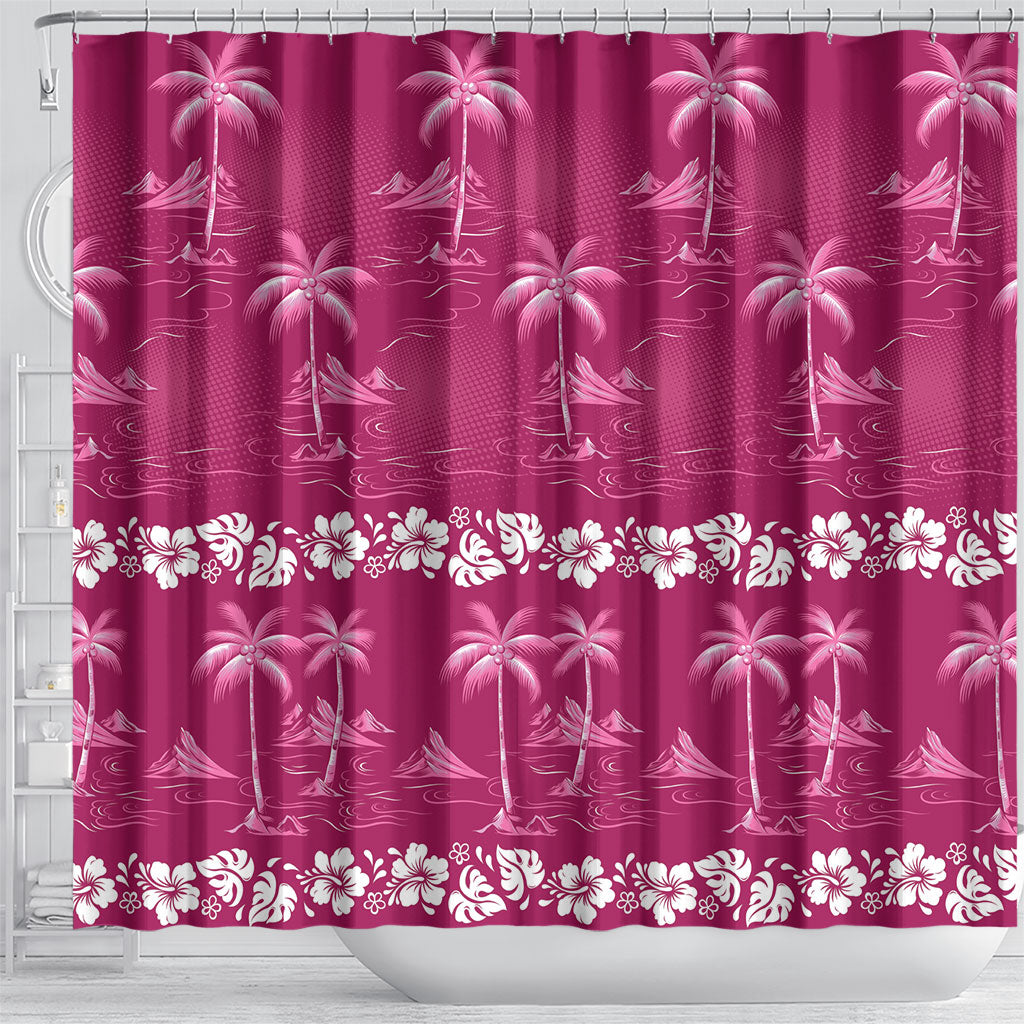 Pink Hawaii Palm Tree Hibiscus Shower Curtain Fantasy Summer Vibe