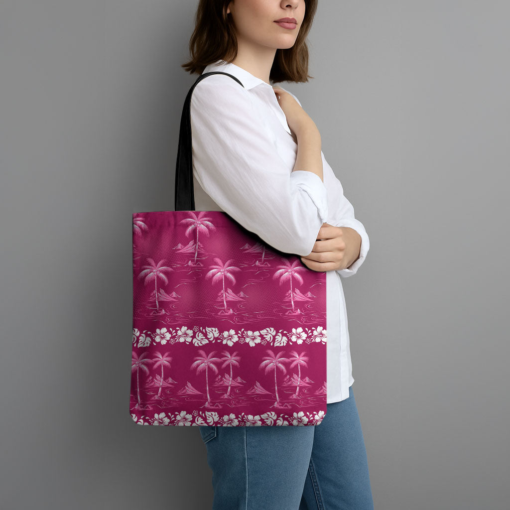 Pink Hawaii Palm Tree Hibiscus Tote Bag Fantasy Summer Vibe