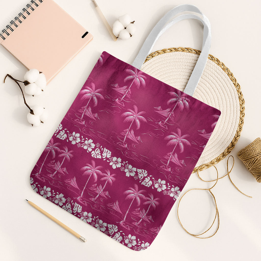 Pink Hawaii Palm Tree Hibiscus Tote Bag Fantasy Summer Vibe