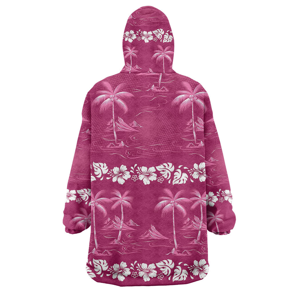 Pink Hawaii Palm Tree Hibiscus Wearable Blanket Hoodie Fantasy Summer Vibe