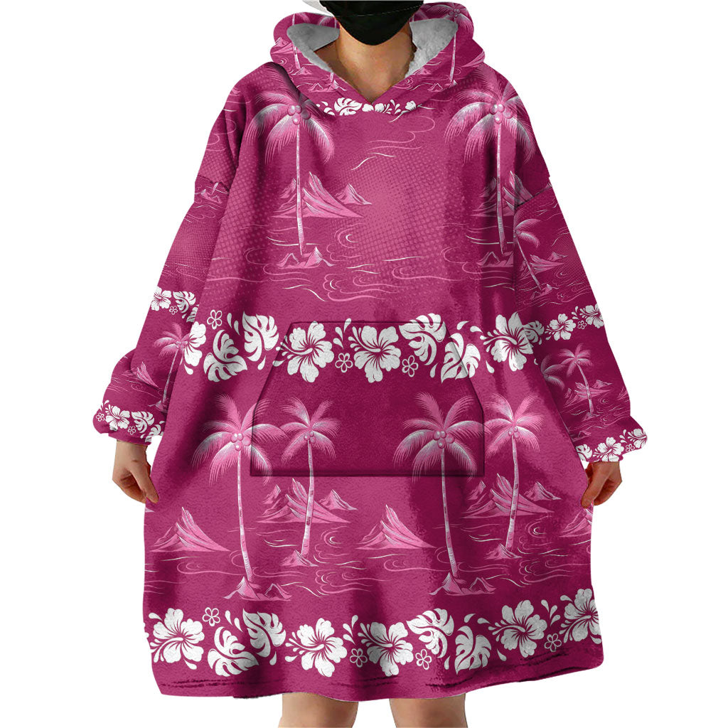 Pink Hawaii Palm Tree Hibiscus Wearable Blanket Hoodie Fantasy Summer Vibe