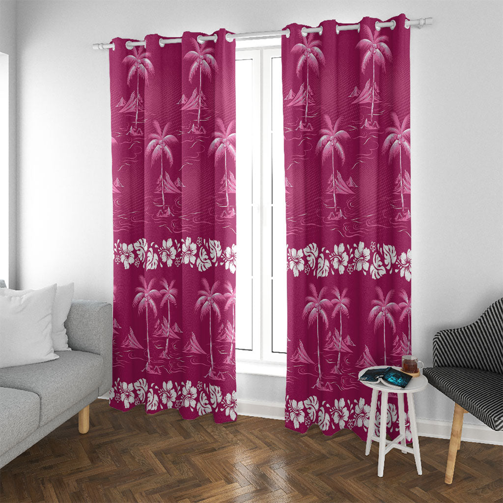 Pink Hawaii Palm Tree Hibiscus Window Curtain Fantasy Summer Vibe LT01 With Grommets Pink - Polynesian Pride