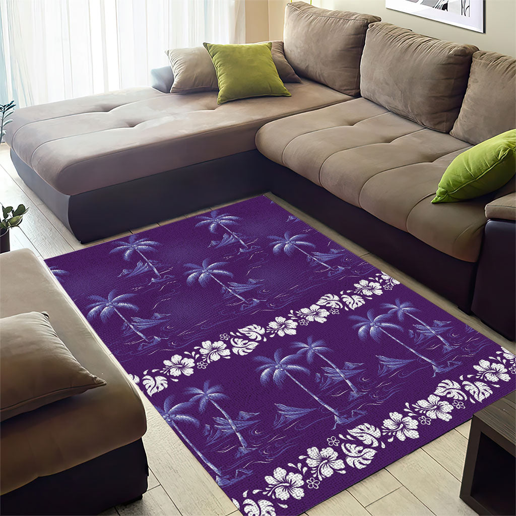 Purple Hawaii Palm Tree Hibiscus Area Rug Fantasy Summer Vibe