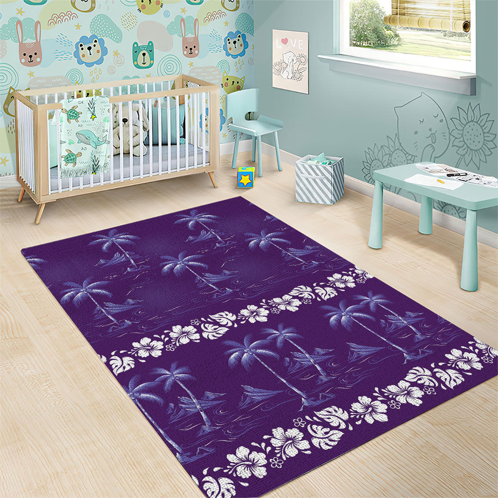 Purple Hawaii Palm Tree Hibiscus Area Rug Fantasy Summer Vibe