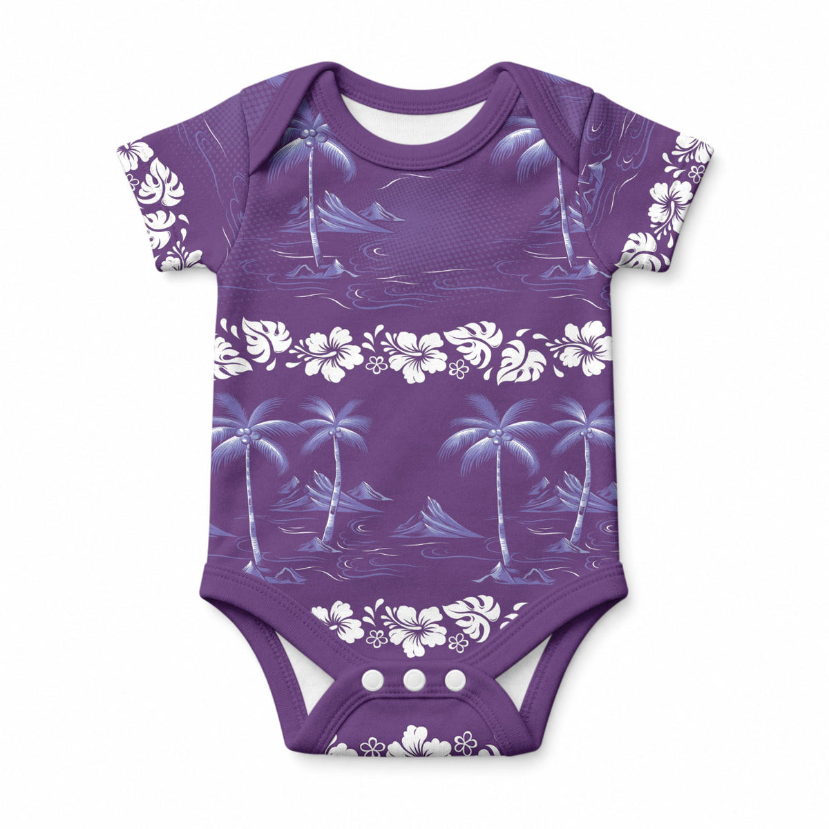 Purple Hawaii Palm Tree Hibiscus Baby Onesie Fantasy Summer Vibe