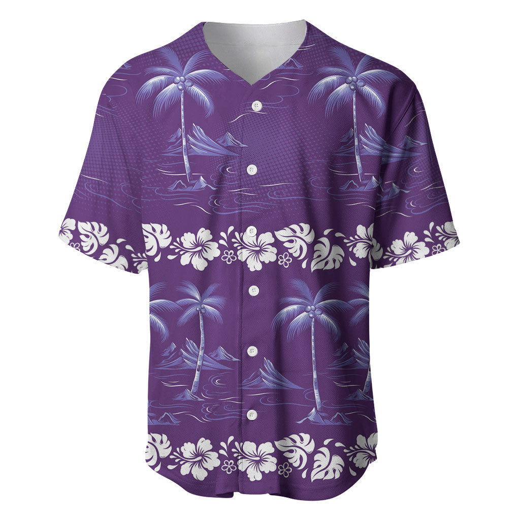 Purple Hawaii Palm Tree Hibiscus Baseball Jersey Fantasy Summer Vibe LT01 Purple - Polynesian Pride