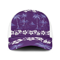 Purple Hawaii Palm Tree Hibiscus Baseball Net Cap Fantasy Summer Vibe LT01 One Size White Purple - Polynesian Pride