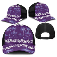 Purple Hawaii Palm Tree Hibiscus Baseball Net Cap Fantasy Summer Vibe LT01 - Polynesian Pride