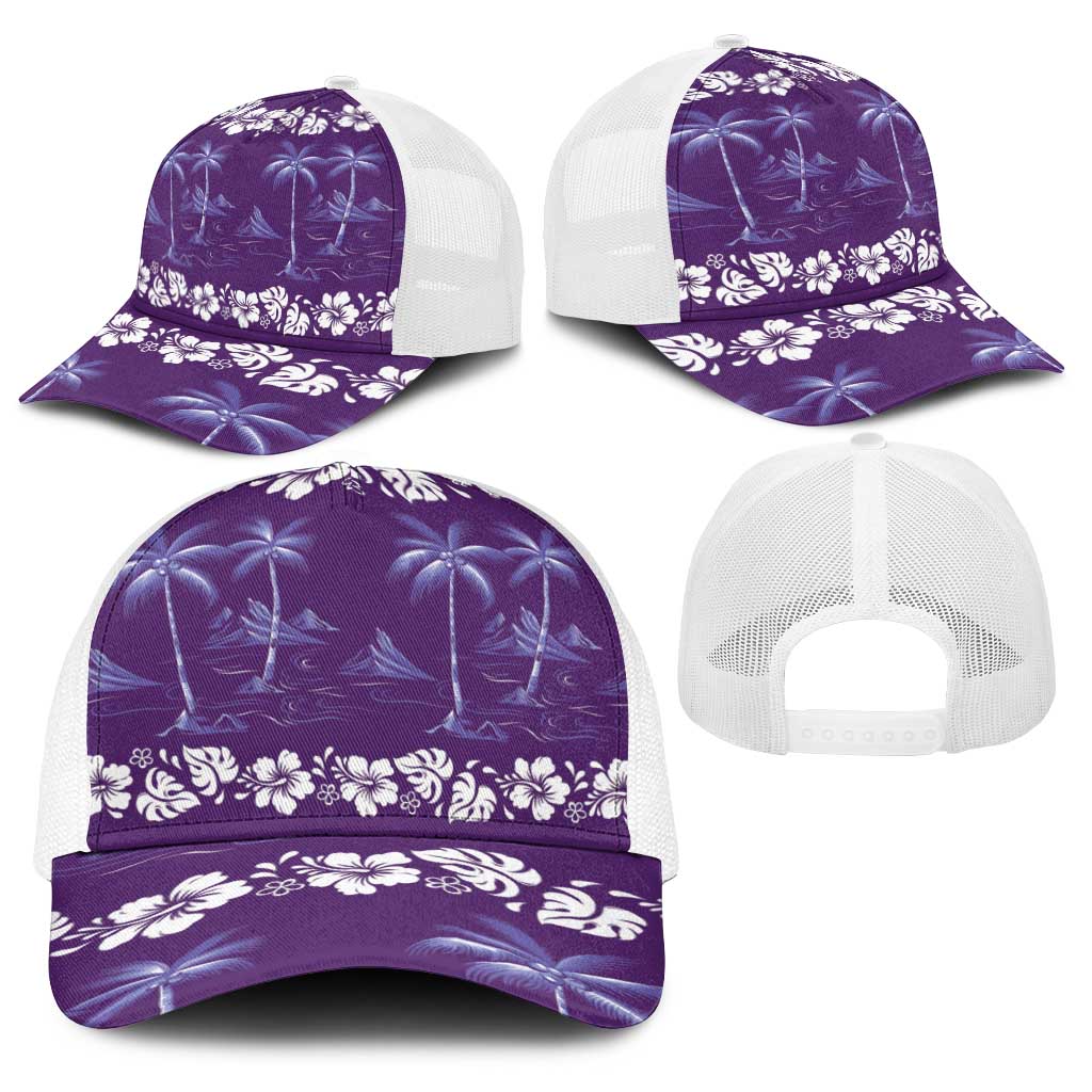 Purple Hawaii Palm Tree Hibiscus Baseball Net Cap Fantasy Summer Vibe LT01 - Polynesian Pride