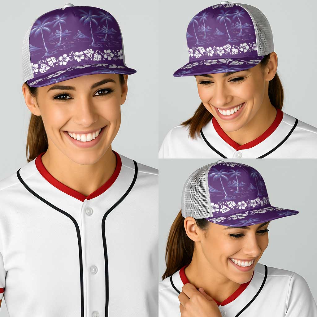 Purple Hawaii Palm Tree Hibiscus Baseball Net Cap Fantasy Summer Vibe LT01 - Polynesian Pride