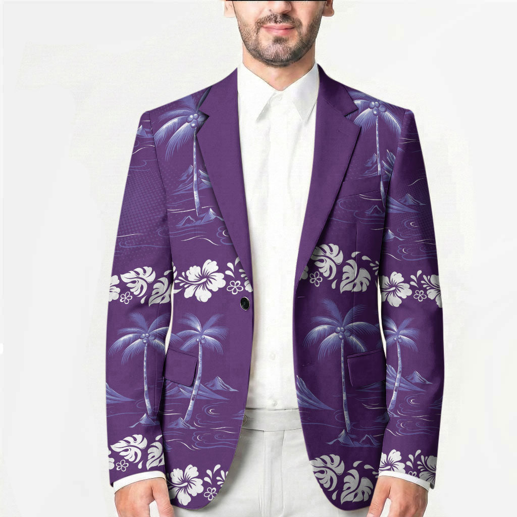Purple Hawaii Palm Tree Hibiscus Blazer Fantasy Summer Vibe LT01 - Polynesian Pride