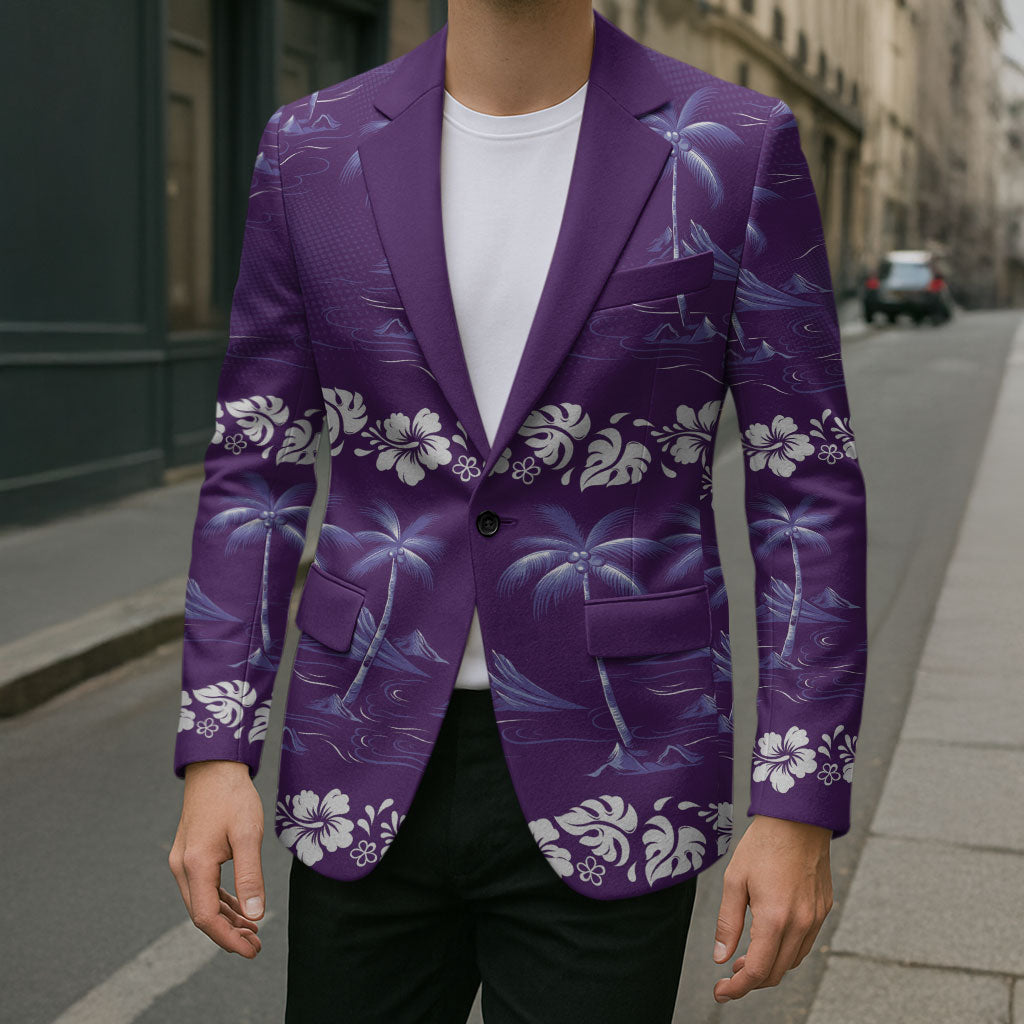 Purple Hawaii Palm Tree Hibiscus Blazer Fantasy Summer Vibe LT01 - Polynesian Pride