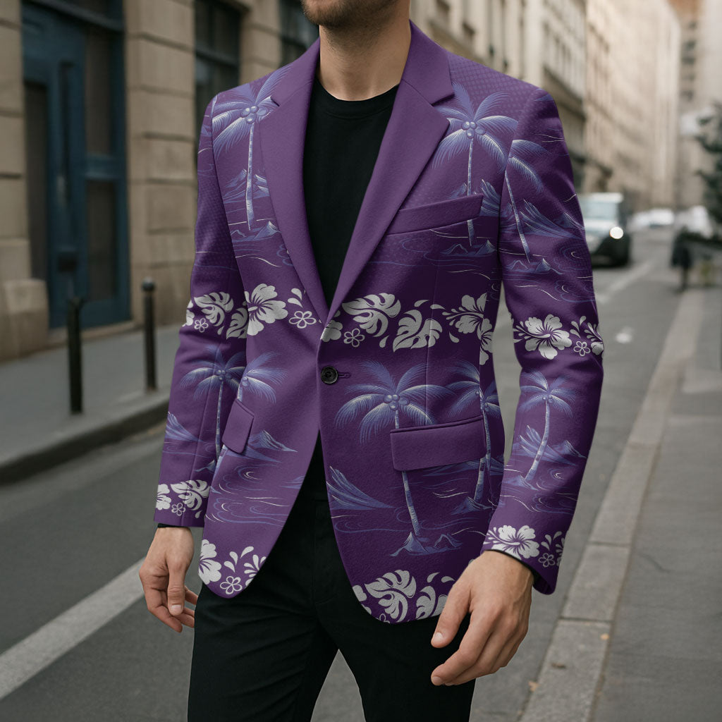 Purple Hawaii Palm Tree Hibiscus Blazer Fantasy Summer Vibe LT01 - Polynesian Pride