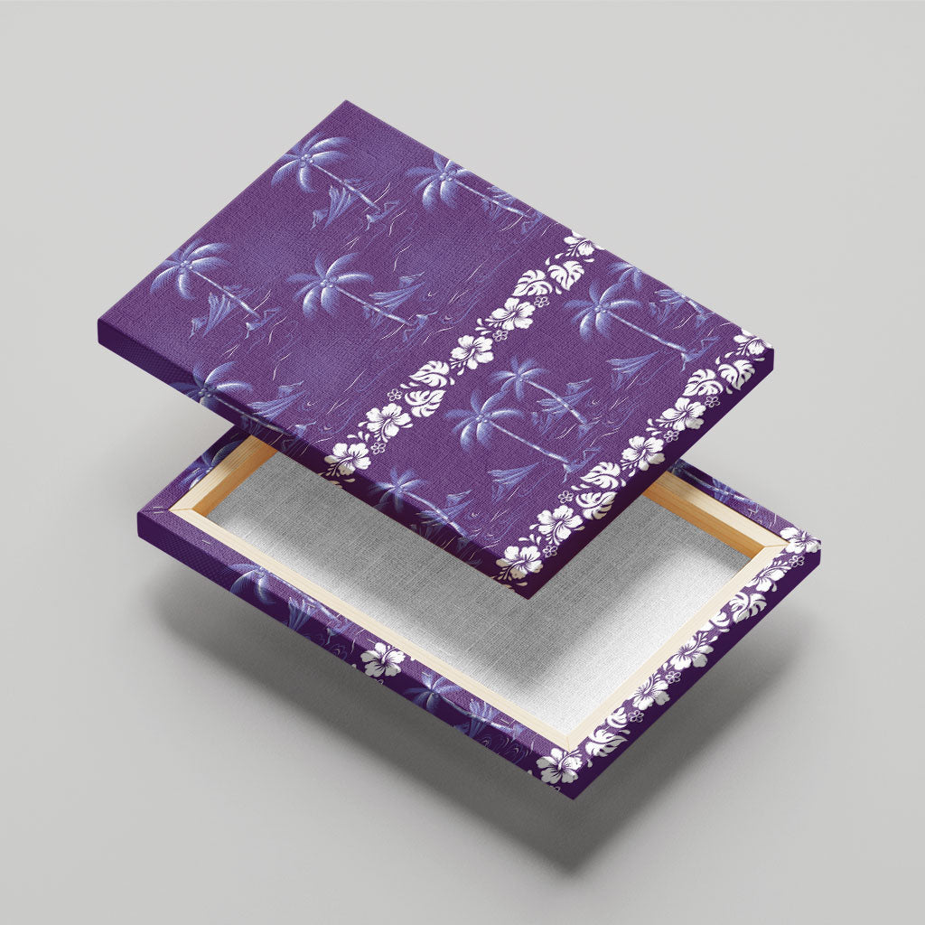 Purple Hawaii Palm Tree Hibiscus Canvas Wall Art Fantasy Summer Vibe