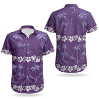 Purple Hawaii Palm Tree Hibiscus Couples Matching Off Shoulder Maxi Dress and Hawaiian Shirt Fantasy Summer Vibe
