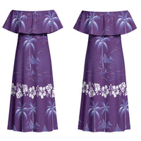 Purple Hawaii Palm Tree Hibiscus Couples Matching Off Shoulder Maxi Dress and Hawaiian Shirt Fantasy Summer Vibe