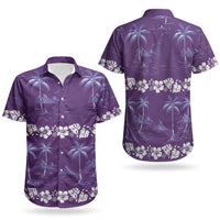Purple Hawaii Palm Tree Hibiscus Couples Matching Puletasi and Hawaiian Shirt Fantasy Summer Vibe