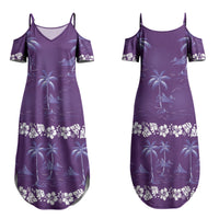 Purple Hawaii Palm Tree Hibiscus Couples Matching Summer Maxi Dress and Hawaiian Shirt Fantasy Summer Vibe