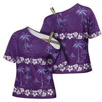 Purple Hawaii Palm Tree Hibiscus Cross Shoulder Shirt Fantasy Summer Vibe LT01 - Polynesian Pride