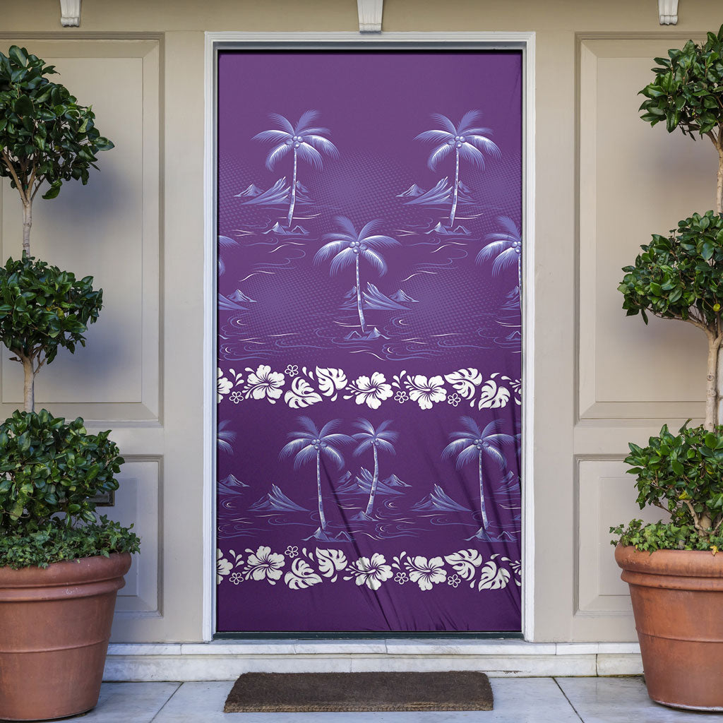 Purple Hawaii Palm Tree Hibiscus Door Cover Fantasy Summer Vibe LT01 Purple - Polynesian Pride