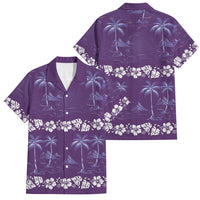 Purple Hawaii Palm Tree Hibiscus Family Matching Off Shoulder Maxi Dress and Hawaiian Shirt Fantasy Summer Vibe LT01 Dad's Shirt - Short Sleeve Purple - Polynesian Pride