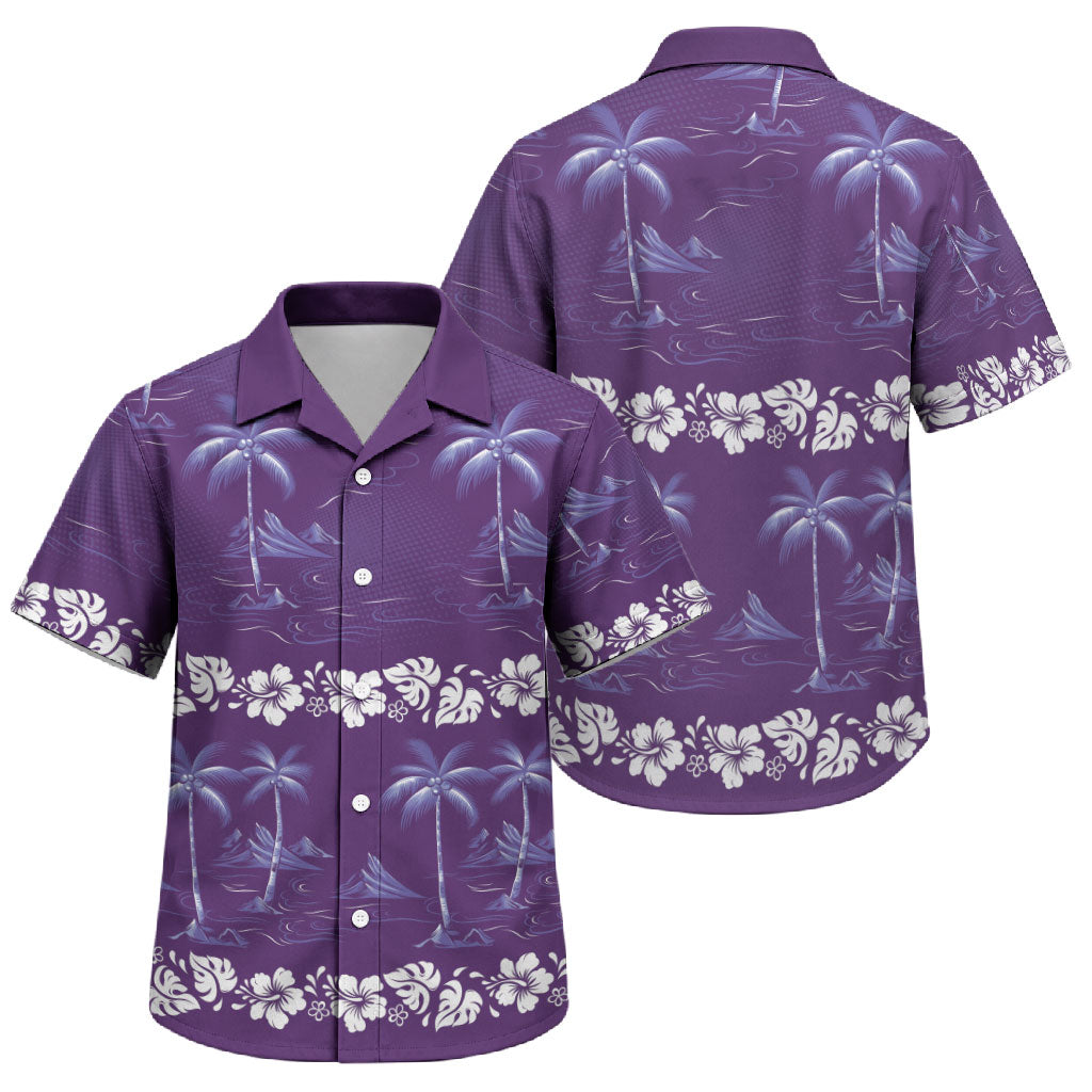 Purple Hawaii Palm Tree Hibiscus Family Matching Off Shoulder Maxi Dress and Hawaiian Shirt Fantasy Summer Vibe LT01 Son's Shirt Purple - Polynesian Pride