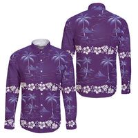 Purple Hawaii Palm Tree Hibiscus Family Matching Summer Maxi Dress and Hawaiian Shirt Fantasy Summer Vibe LT01 Dad's Shirt - Long Sleeve Purple - Polynesian Pride