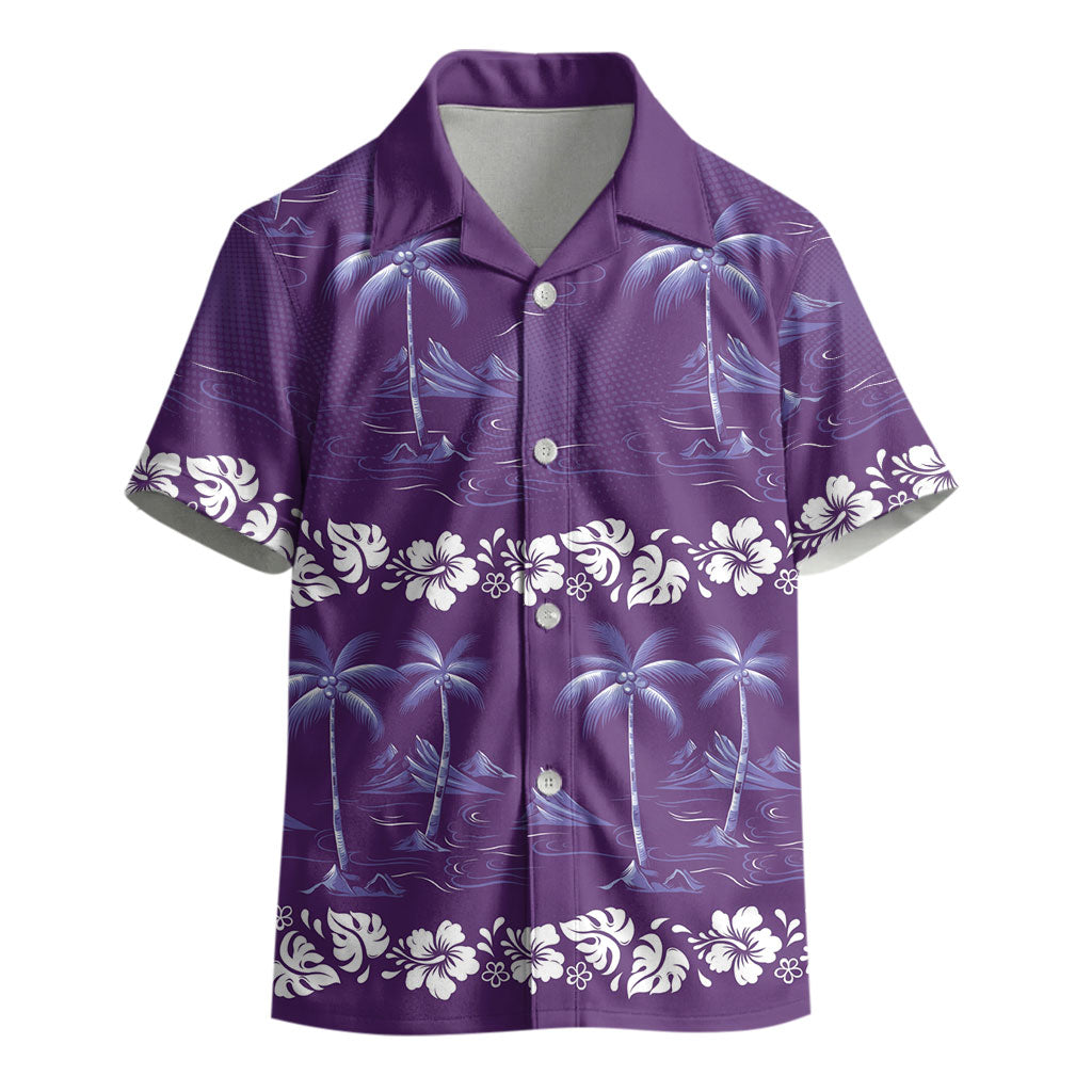 Purple Hawaii Palm Tree Hibiscus Kid Hawaiian Shirt Fantasy Summer Vibe