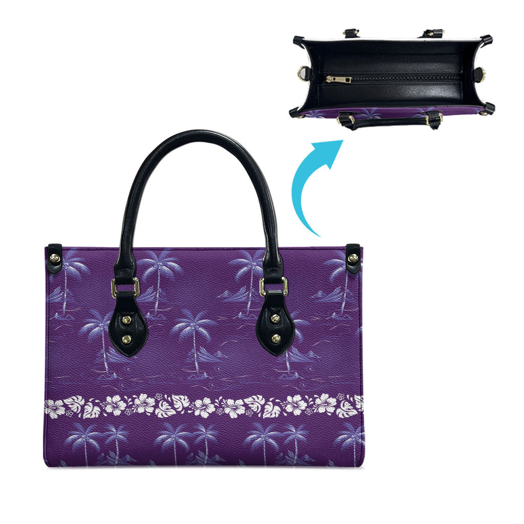 Purple Hawaii Palm Tree Hibiscus Leather Bag Fantasy Summer Vibe