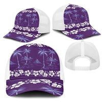 Purple Hawaii Palm Tree Hibiscus Mesh Trucker Cap Fantasy Summer Vibe LT01 - Polynesian Pride