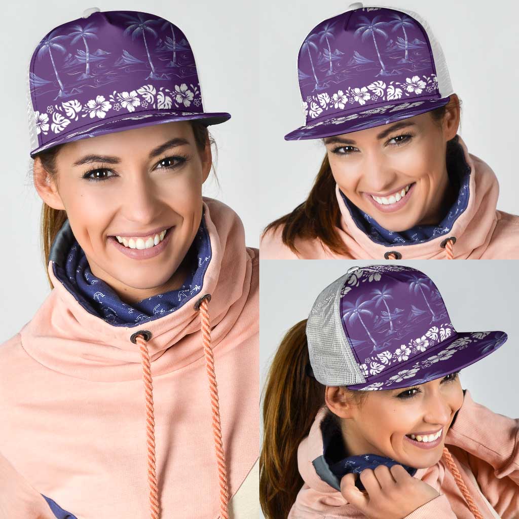 Purple Hawaii Palm Tree Hibiscus Mesh Trucker Cap Fantasy Summer Vibe LT01 - Polynesian Pride