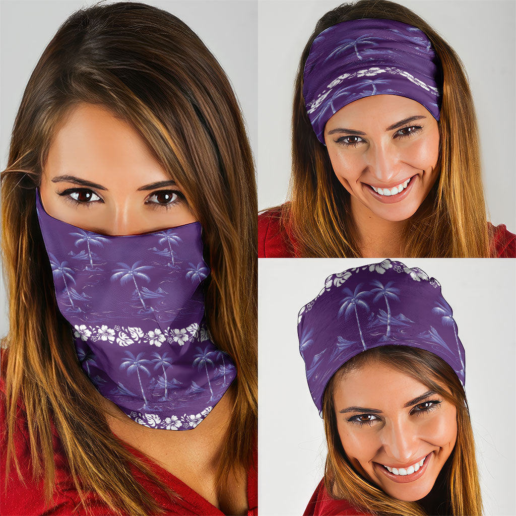 Purple Hawaii Palm Tree Hibiscus Neck Gaiter Fantasy Summer Vibe
