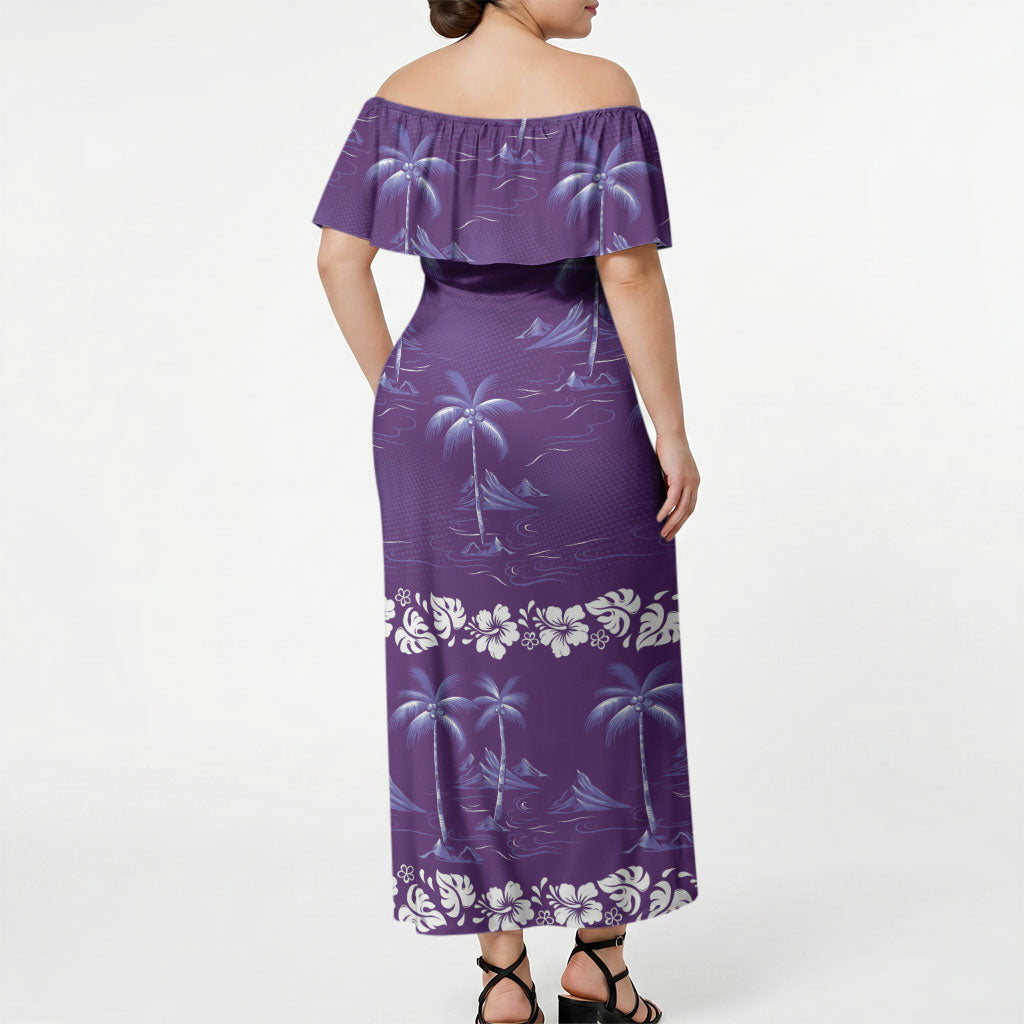 Purple Hawaii Palm Tree Hibiscus Off Shoulder Maxi Dress Fantasy Summer Vibe LT01 - Polynesian Pride