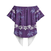 Purple Hawaii Palm Tree Hibiscus Off Shoulder Wrap Waist Top Fantasy Summer Vibe