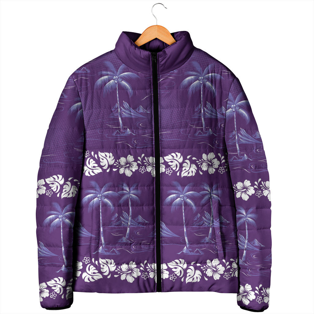 Purple Hawaii Palm Tree Hibiscus Padded Jacket Fantasy Summer Vibe LT01 - Polynesian Pride