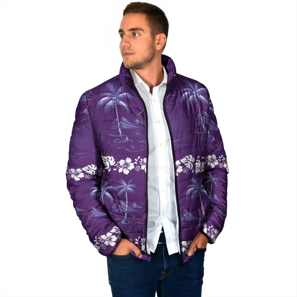 Purple Hawaii Palm Tree Hibiscus Padded Jacket Fantasy Summer Vibe LT01 - Polynesian Pride
