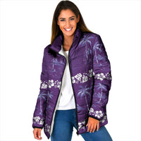 Purple Hawaii Palm Tree Hibiscus Padded Jacket Fantasy Summer Vibe LT01 Women Purple - Polynesian Pride
