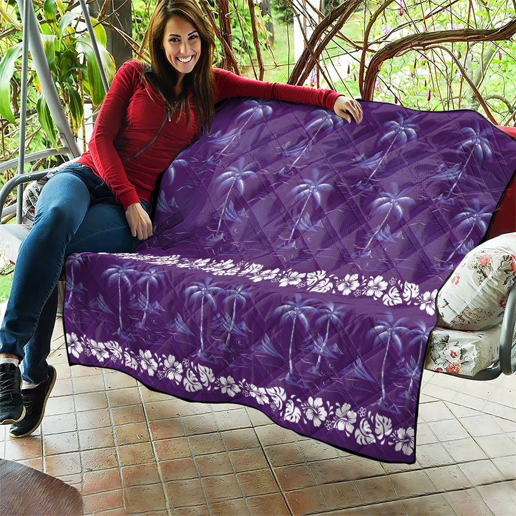 Purple Hawaii Palm Tree Hibiscus Quilt Fantasy Summer Vibe LT01 - Polynesian Pride