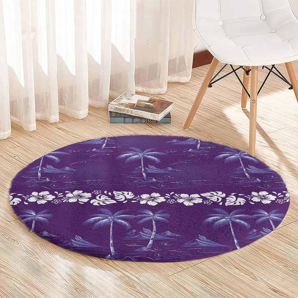 Purple Hawaii Palm Tree Hibiscus Round Carpet Fantasy Summer Vibe