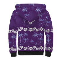 Purple Hawaii Palm Tree Hibiscus Sherpa Hoodie Fantasy Summer Vibe
