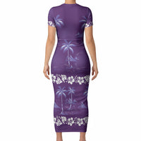 Purple Hawaii Palm Tree Hibiscus Short Sleeve Bodycon Dress Fantasy Summer Vibe LT01 - Polynesian Pride