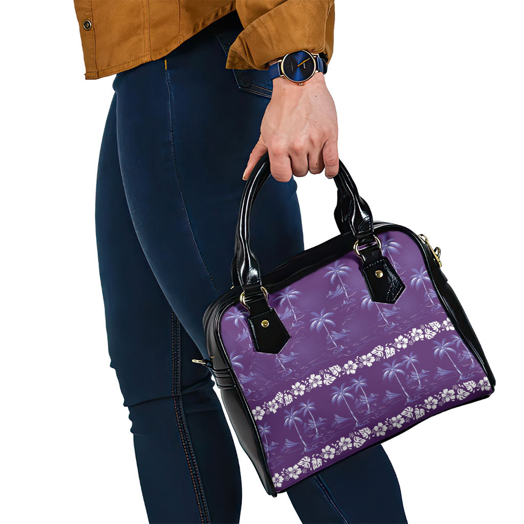 Purple Hawaii Palm Tree Hibiscus Shoulder Handbag Fantasy Summer Vibe