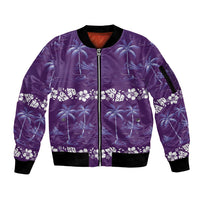 Purple Hawaii Palm Tree Hibiscus Sleeve Zip Bomber Jacket Fantasy Summer Vibe LT01 Unisex Purple - Polynesian Pride