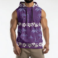 Purple Hawaii Palm Tree Hibiscus Sleeveless Hoodie Fantasy Summer Vibe
