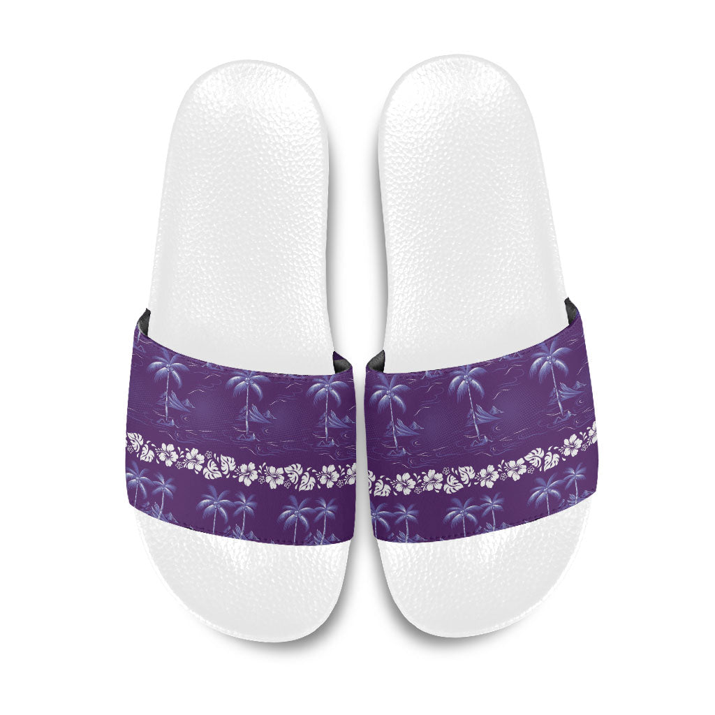 Purple Hawaii Palm Tree Hibiscus Slide Sandals Fantasy Summer Vibe