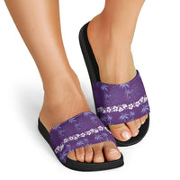 Purple Hawaii Palm Tree Hibiscus Slide Sandals Fantasy Summer Vibe