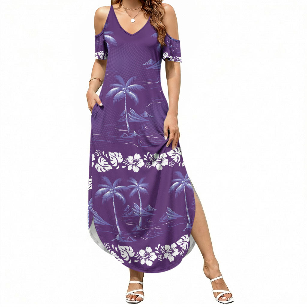 Purple Hawaii Palm Tree Hibiscus Summer Maxi Dress Fantasy Summer Vibe